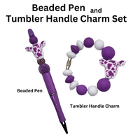 Cow Print Purple Beaded Pen and Handle Charm Set From Blue Cat Tees On Shopify