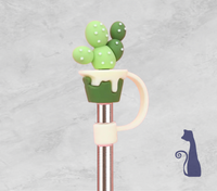 GREEN & WHITE CACTUS STRAW TOPPER  FROM BLUE CAT TEES ON  SHOPIFY