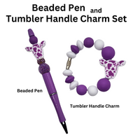 
              Cow Print Purple Beaded Pen and Handle Charm Set
            