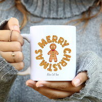 
              Merry Christmas Gingerbread Man White Coffee Mug From Blue Cat Tees
            